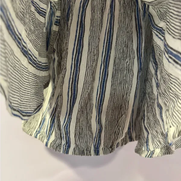 Grey white‎ and blue Angie stripe flowy button shirt - Image 3