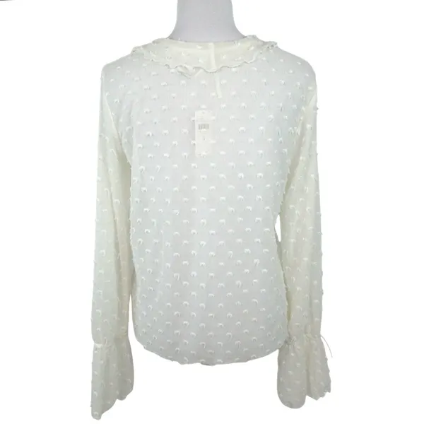 By ANTHROPOLOGIE Long-Sleeve Clip Dot Sheer Textured Blouse Women's Size Medium - Image 6