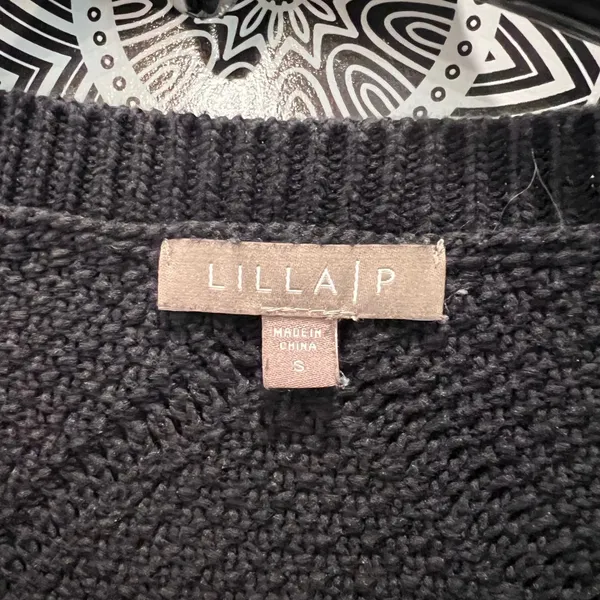 Lilla P Womens Black Diamond Textured Knit Split Neck Sweater Size S PA1929‎ - Image 3