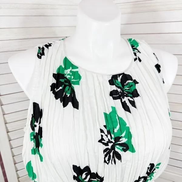 Banana‎ Republic Crinkle Pleat Chiffon Floral Maxi Dress White Green XL - Image 7