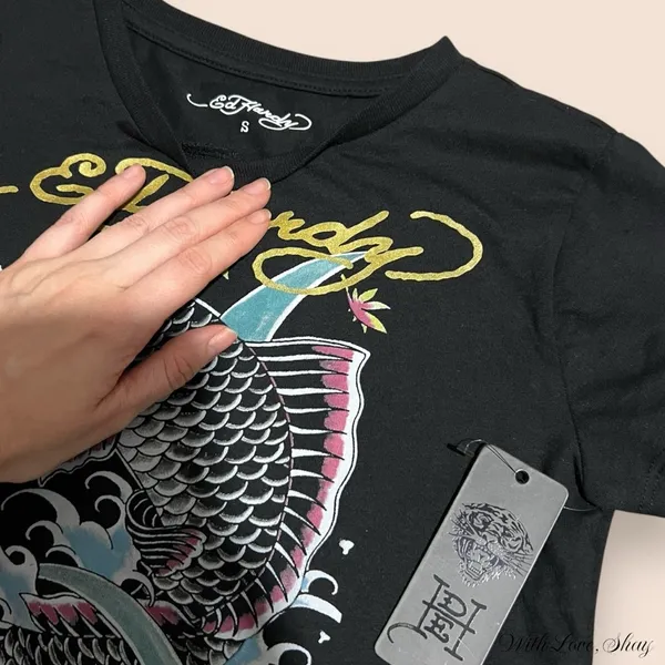 NWT Ed Hardy Black Fish Graphic Crop Top - Image 2
