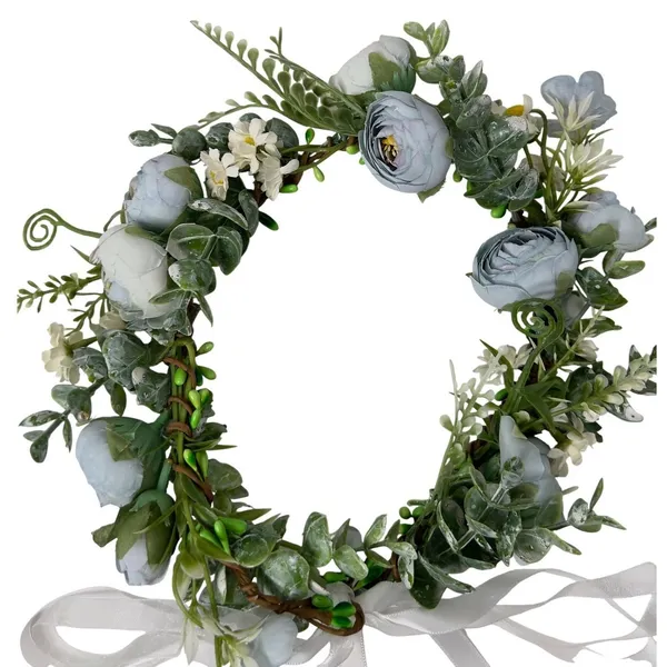 Dusty Blue Floral Crown Flower Halo Adjustable Ribbon Wedding Festival Boho‎ - Image 6