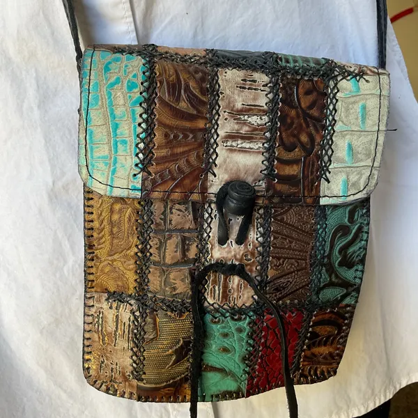 Mexican Genuine Leather Crossbody Bag Handmade Patchwork Boho Artisan Satchel - Image 7