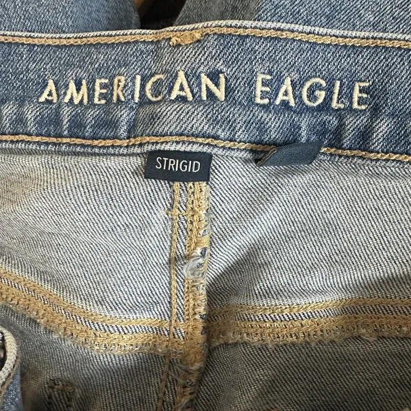 American Eagle Baggy Straight Jeans Womens 14 Blue Studded Super High Rise Denim - Image 5