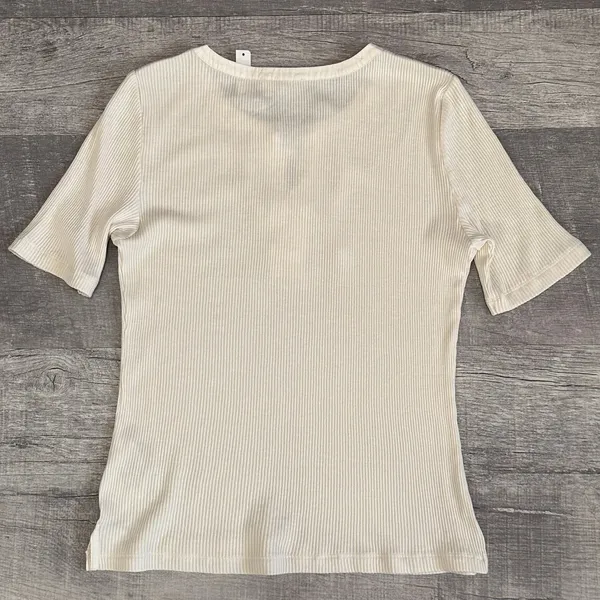 Madewell NEW Ribbed Lace Up Tee Shirt Womens L Short Sleeve Ivory White FLAW - Image 5
