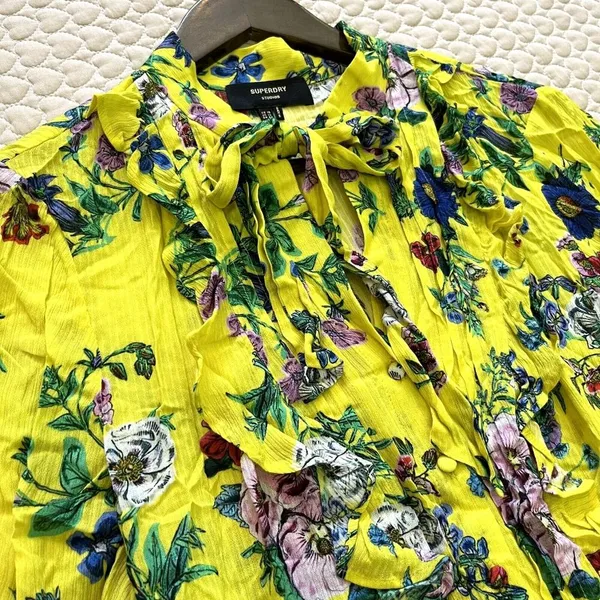NWOT Superdry Wonens Long Sleeves Ruffled Floral Mini Dress Yellow Size 12 - Image 7