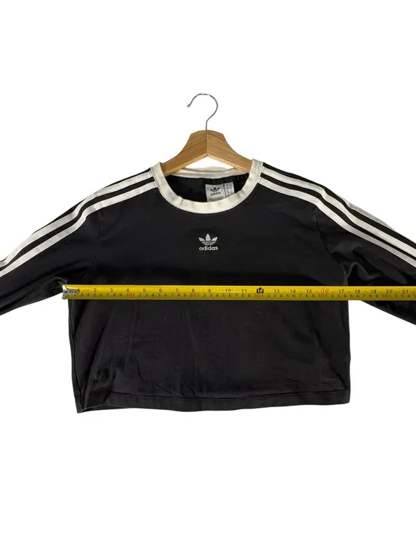 Adidas Originals Womens L 3 Stripes Cropped Long Sleeve Tee Black Blokecore - Image 10