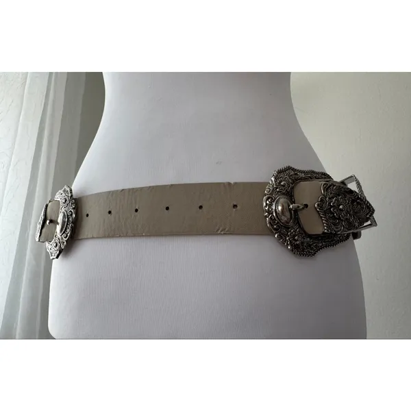 Taupe Double Silver Buckle Elasticized Back Belt - Image 4