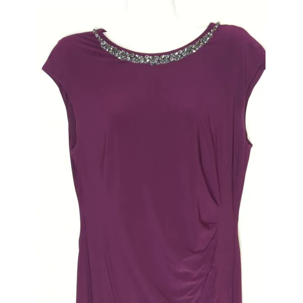 Lauren‎ Ralph Lauren Purple Ruched Jeweled Neck Midi Sheath Dress Size 12 - Image 2