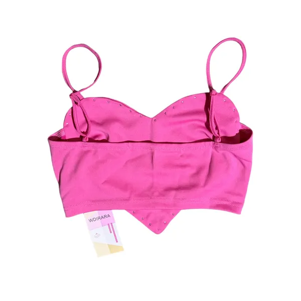 NWT WDIRARA Heart Pearl Crop Top Hot Pink Cami Spaghetti Strap Size Small - Image 6