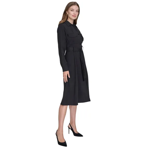 Halston Womens Wear to Work Collared V-Neck Long Sleeve Dress HD4H8ACL Black 14 - Image 8