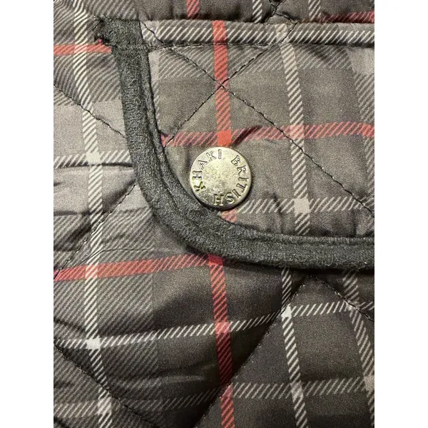 British Khaki Quilted Plaid Vest Sherpa Collar Black Gray Red‎ Women Small - Image 5