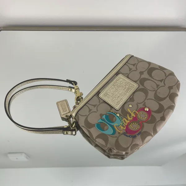 Coach Brown Logo Vibrant Graphic Studded Mini Wristlet Wallet Purse - Image 3