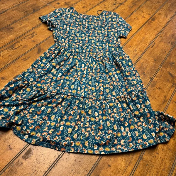 Jun & Ivy Teal‎ Blue Ditsy Floral Tiered Babydoll Mini Dress Womens Small - Image 4