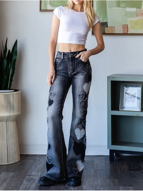 OLI & HALI Grommet HEART DENIM‎ JEANS Size Large - Image 2
