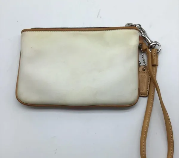 COACH white canvas w/brown trim wristlet - Image 13