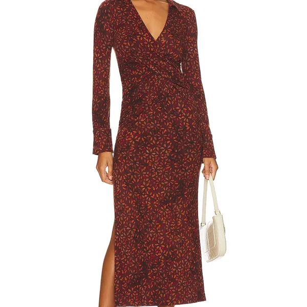 NWOT Free People Shayla Floral Long Sleeve Wrap Dress Small, CHOCOLATE COMBO S - Image 2