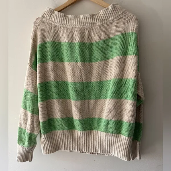 Free People Cassidy Off the Shoulder Pullover‎ Sweater Green Stripe Relaxed - Image 5
