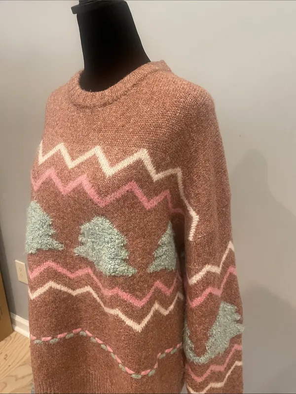ADORA Rose Pink Chevron Crewneck Sweater with Mint Accents - Image 2