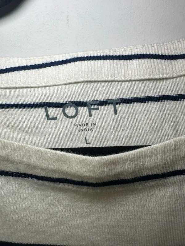 NWT 100% Cotton Loft Striped Tank Top Size L White Blue Side Button Sleeveless - Image 3