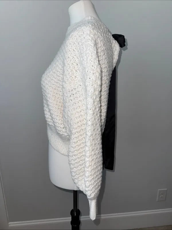 Altar'd State Betty Bow Back Chunky Ivory White Knit Balloon Sleeve Sweater XXS - Image 5