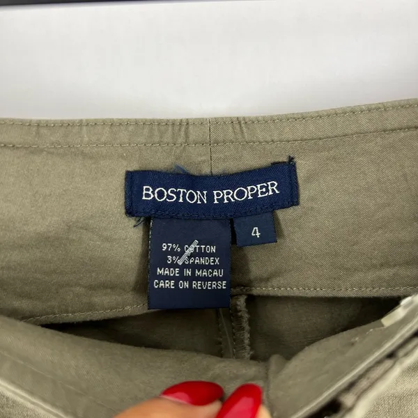 Boston Proper Lightweight Stretch Cotton Seamed Straight Leg Olive Utility‎ Pant - Image 5