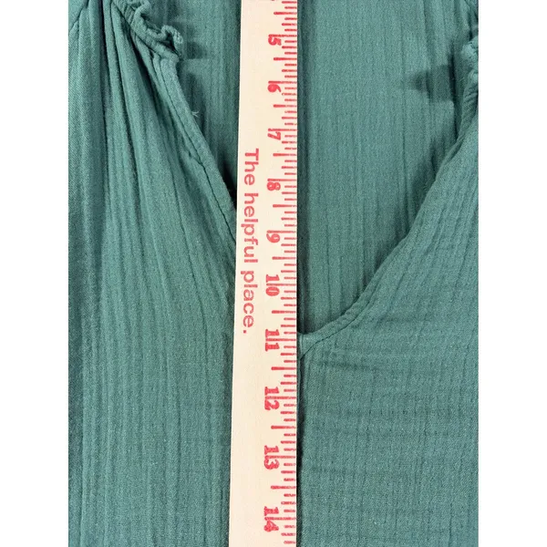 Old Navy Sage Green Gauze Babydoll Mini Dress XL V-Neck Short Sleeve Pockets - Image 9