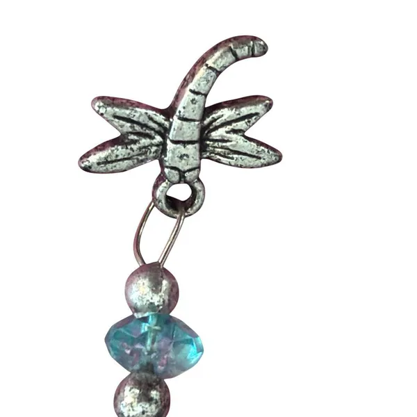 Turkish Evil Eye Ceramic Bead Keychain Dragonfly Silver Tone 5" Long 21.16g - Image 2