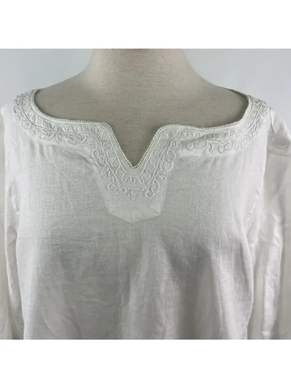 Elisabeth Sz 1X 100% Linen White Tunic Blouse Lagenlook Minimalist Coastal - Image 2