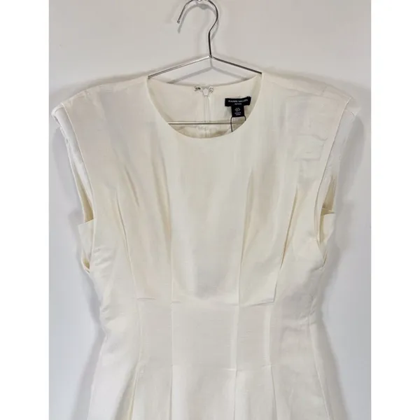NWT Karen Millen Maxi Dress White Linen Pintuck A Line Quiet Luxury 4 Petite - Image 7