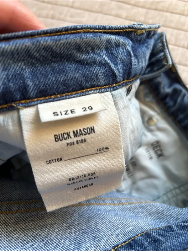 Buck Mason deck ridge twill high-rise, wide leg, blue cotton denim jeans 29” - Image 6