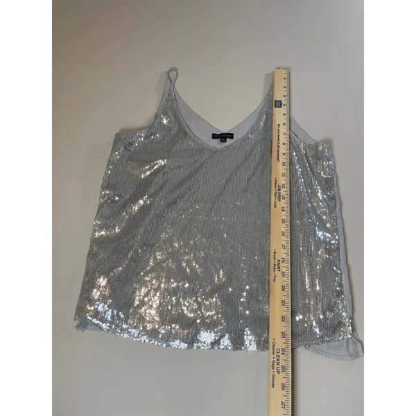 Shinestar Top Silver Sequin Spaghetti Strap V Neck Loose Fit Size M - Image 4