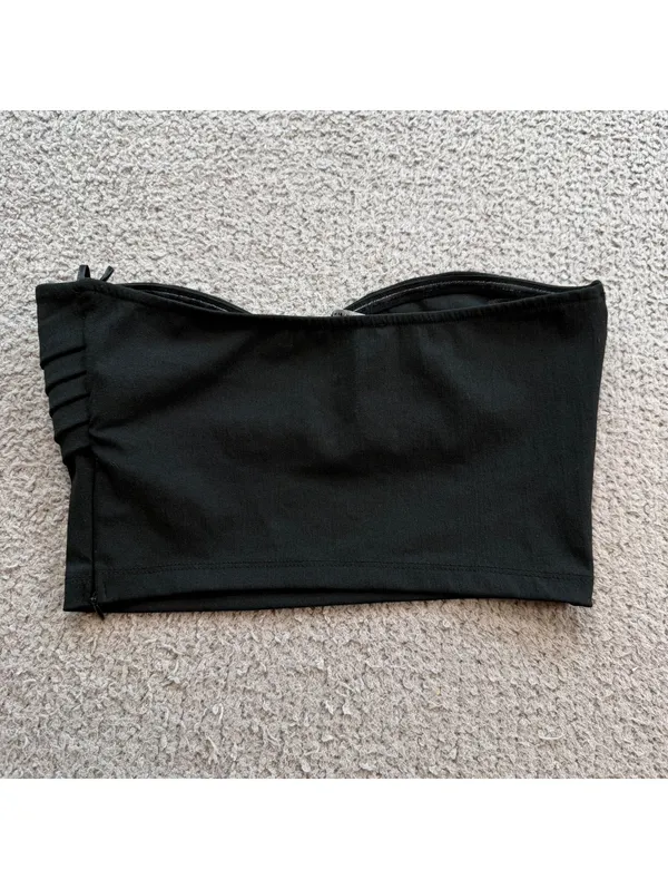 ZARA Black Pleated Strapless Sweetheart Bustier Crop Top Women’s M - Image 2
