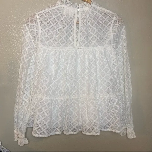 Sézane White Lace Peplum Long-Sleeve Top Lace Size 36 - Image 7