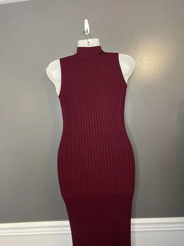 Knit & Love Dress Womens Medium Ribbed Sleeveless Mock Neck Midi Bodycon - Image 7