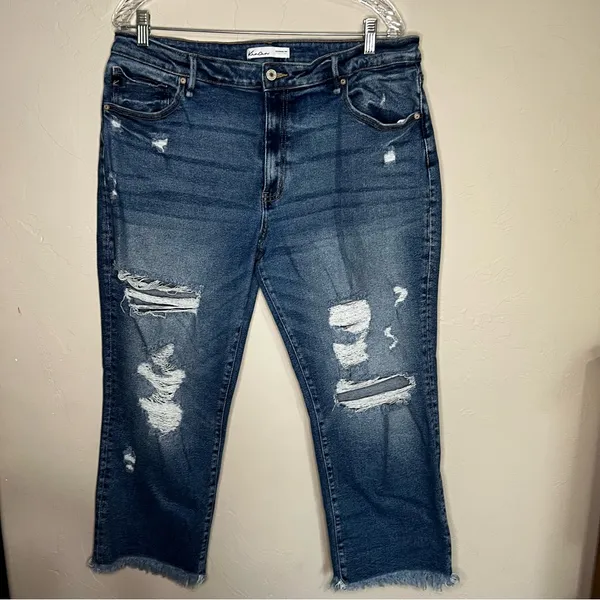KanCan High Rise Straight Distressed Raw Hem Crop Denim‎ Jeans - Image 2
