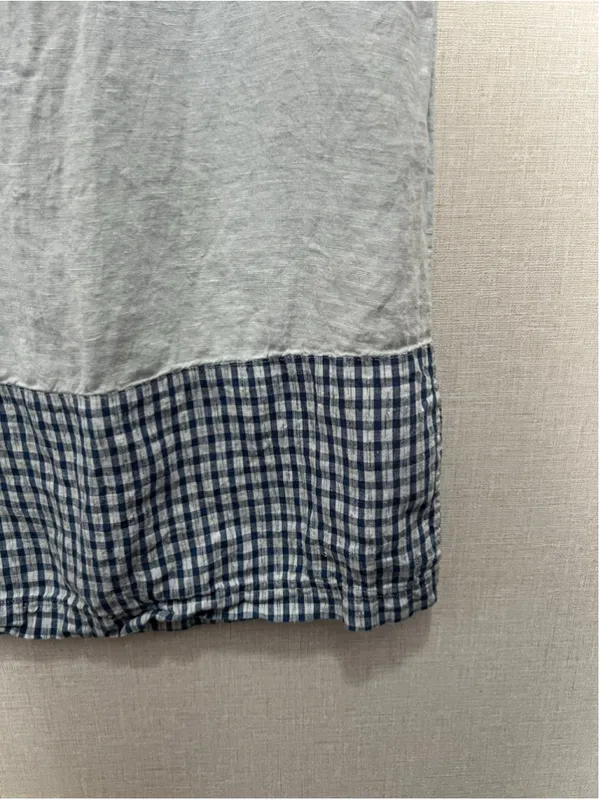 Orvis 100% Linen Blue Gingham Trim Lightweight Summer Midi Tank Dress - Image 2