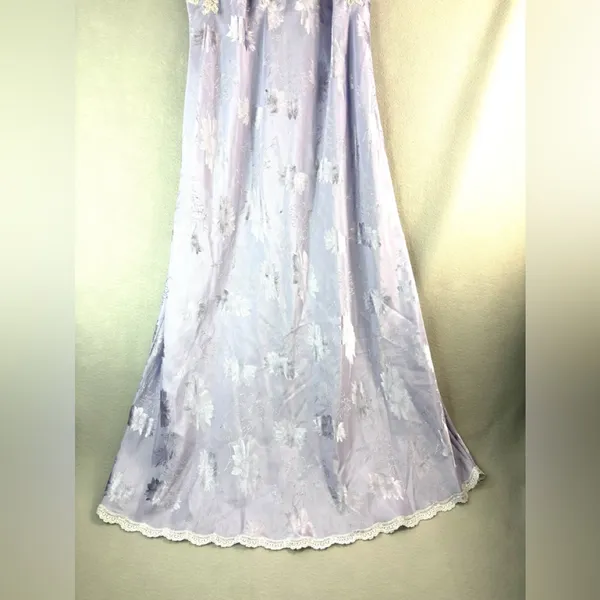 Sensors M Maxi Lace Trim Slip Gown Lavender Floral Chemise - Image 6