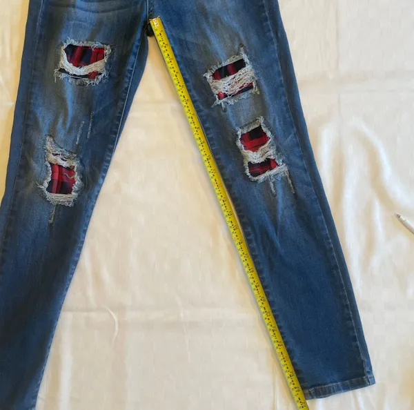 Judy Blue Size 9/29 Buffalo Plaid Patch Skinny Blue Ripped Denim Jeans JB8268DK - Image 13