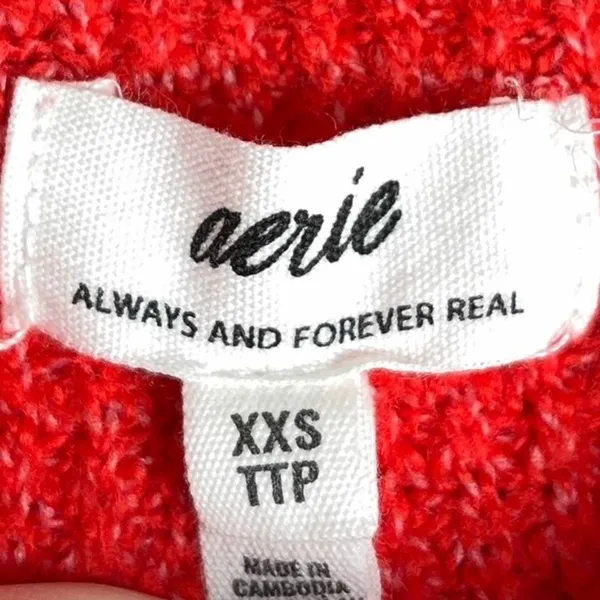 Aerie CozyUp Waffle Button Sweater Women’s XXS Red Oversized Grandpa Cabincore - Image 5