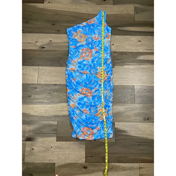 Pretty Garden One‑Shoulder Bodycon Dress Size L Light Blue Orange Accents - Image 5