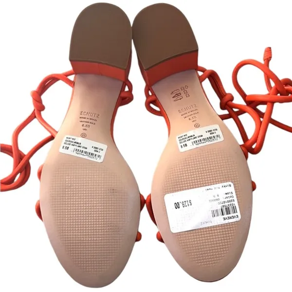 NWT SCHUTZ Leather Nicky Heeled Sandals Orange Size 8.5 - Image 10