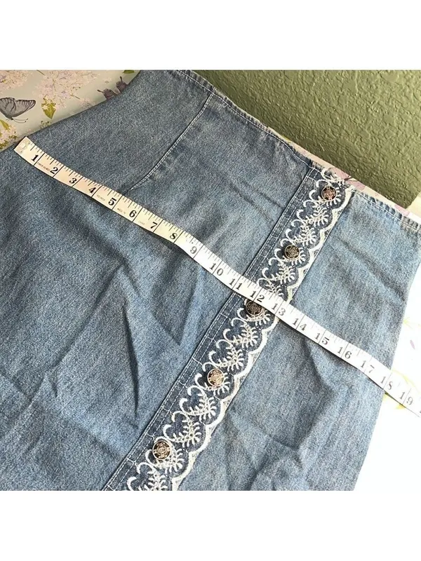 Vintage Jean skirt • lace embroidered detail • 90s • made in USA • SWITCH - Image 10