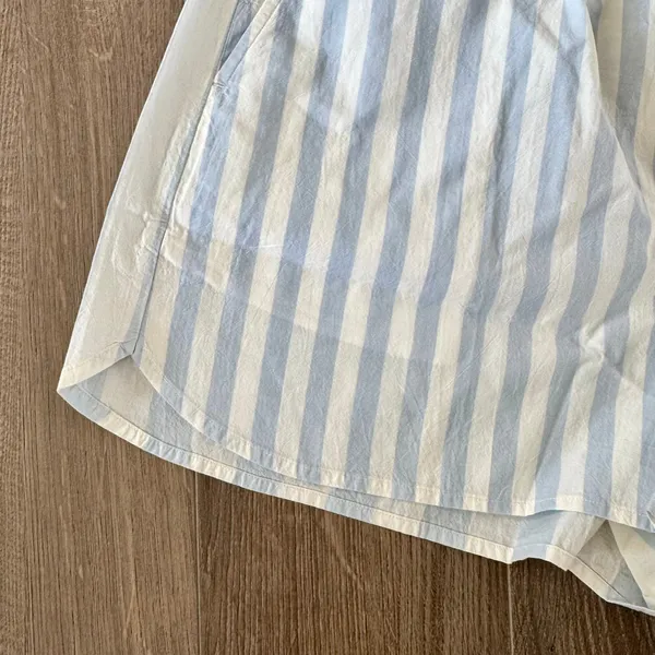 Madewell Pull On Boxer Style Lounge Shorts Blue Stripe Womens Large NEW - Image 5