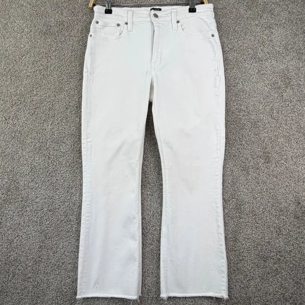 J.Crew Flare Crop Jeans Women 28 White Mid-Rise Raw Hem Coastal Preppy Denim - Image 2
