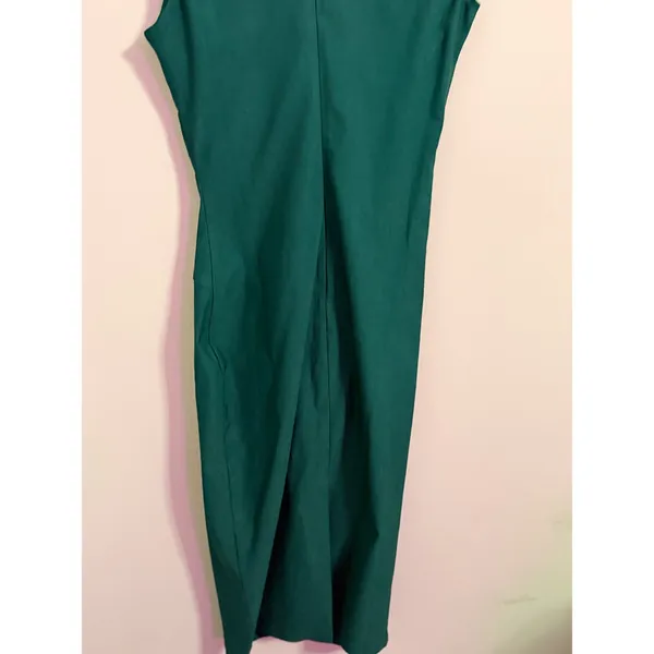 MUXXN Women's Emerald Green V Neck‎ Ruched Sheath Midi Dress Size M - Image 6