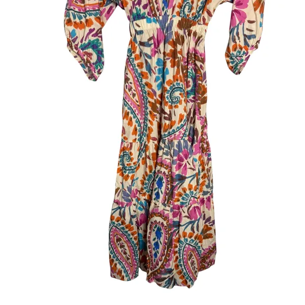Zara Blogger Favorite Colorful Paisley Tiered Knotted Cotton Resort Midi Dress - Image 7