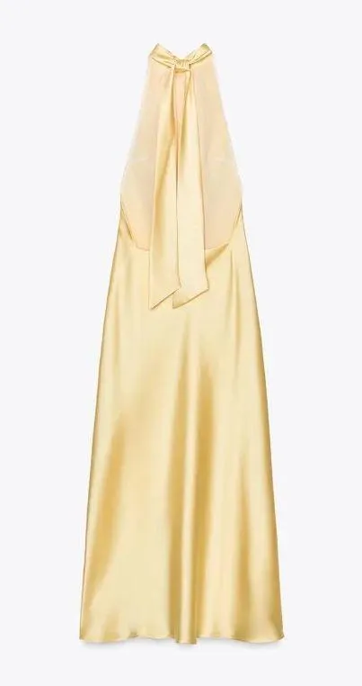 Zara butter Yellow Backless Halter maxi Dress holiday evening wedding - Image 14