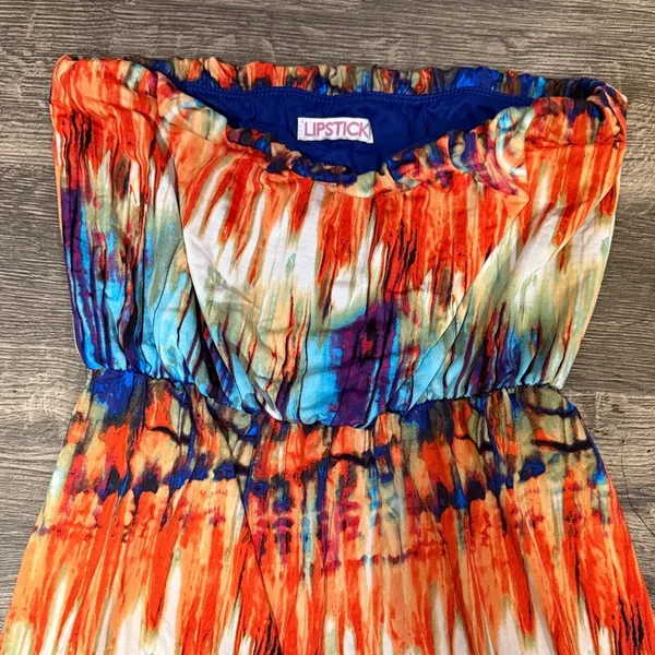 LIPSTICK Multicolor Strapless Dress Orange - Image 3