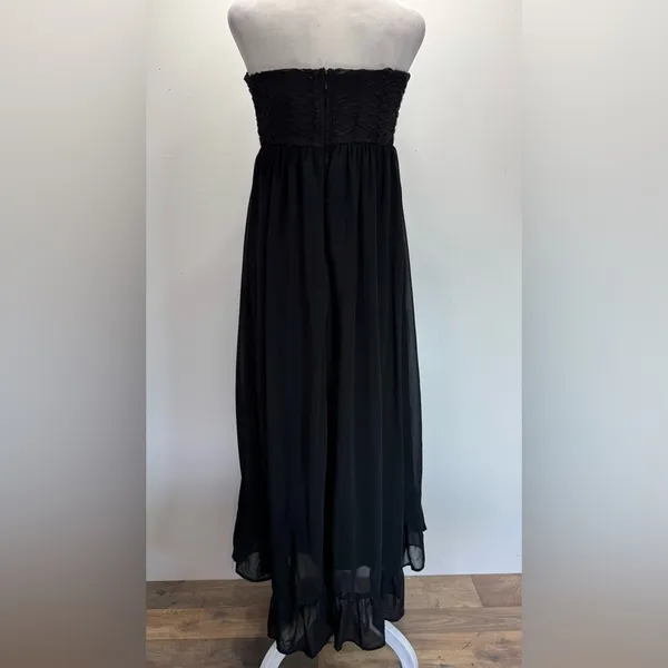 YA Los Angeles Black Strapless Maxi Dress Ruffled Bust Lined Sheer Skirt Whimsigoth Formal S-M - Image 12